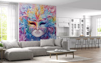 Pastel Floral Masquerade Motif Wall Mural