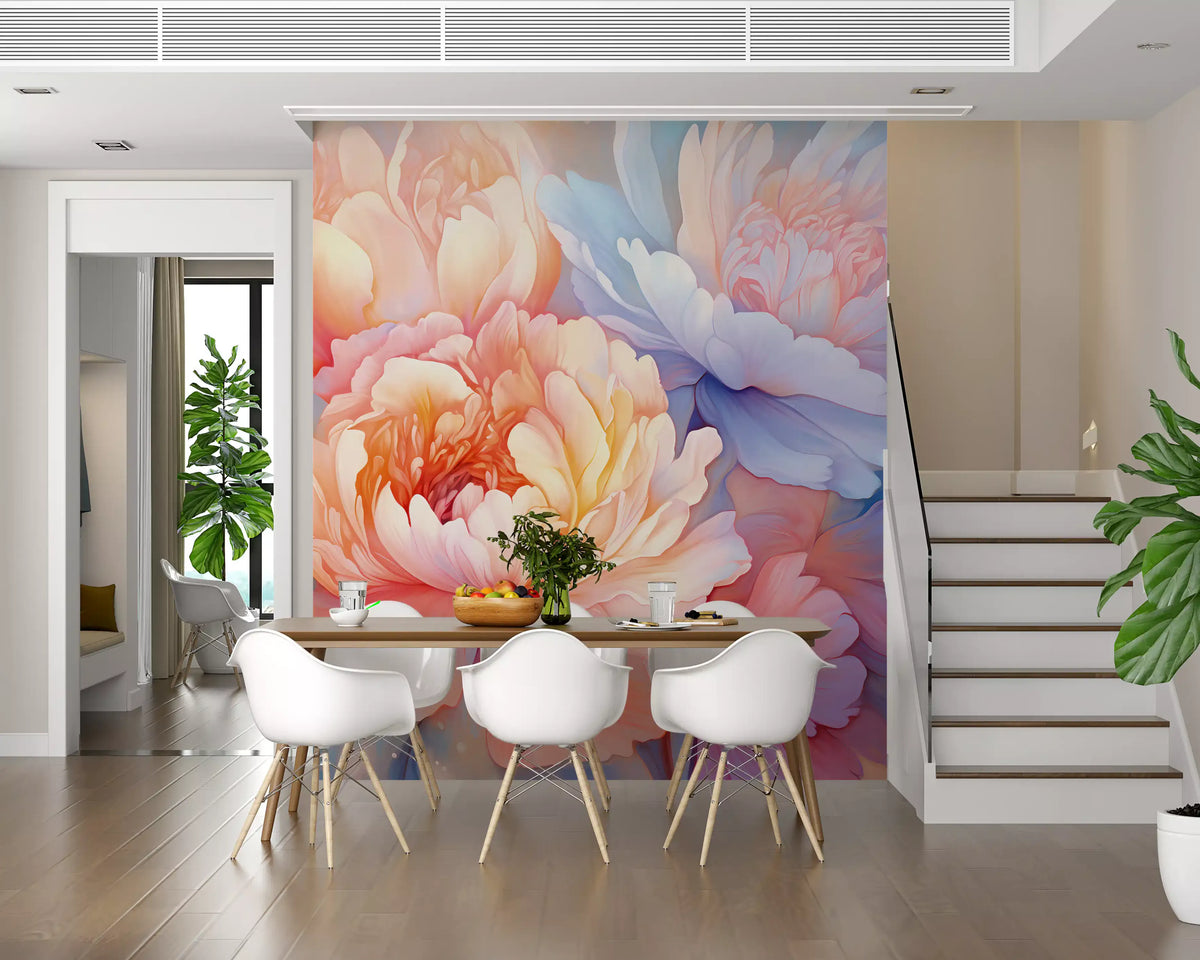 Dreamy Peony Floral Illustration Wall Mural