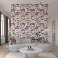 Modern Toile de Jouy Swan Victorian Garden Scenery - Unexpected Contrast Wallpaper⁠