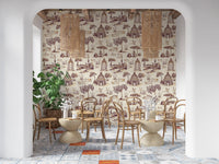Modern Toile de Jouy Swan Victorian Garden Scenery - Rich Contrast Wallpaper⁠