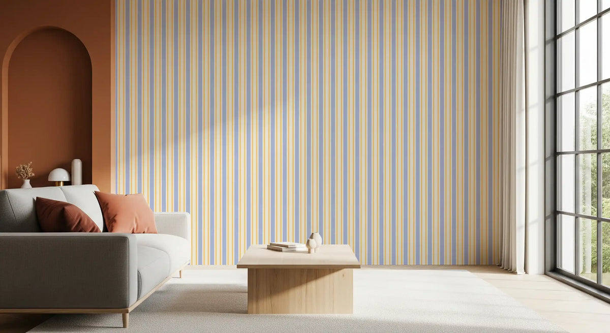 Ivy League Faux Linen Vertical Stripes - Butter Lilac And Cream Wallpaper⁠