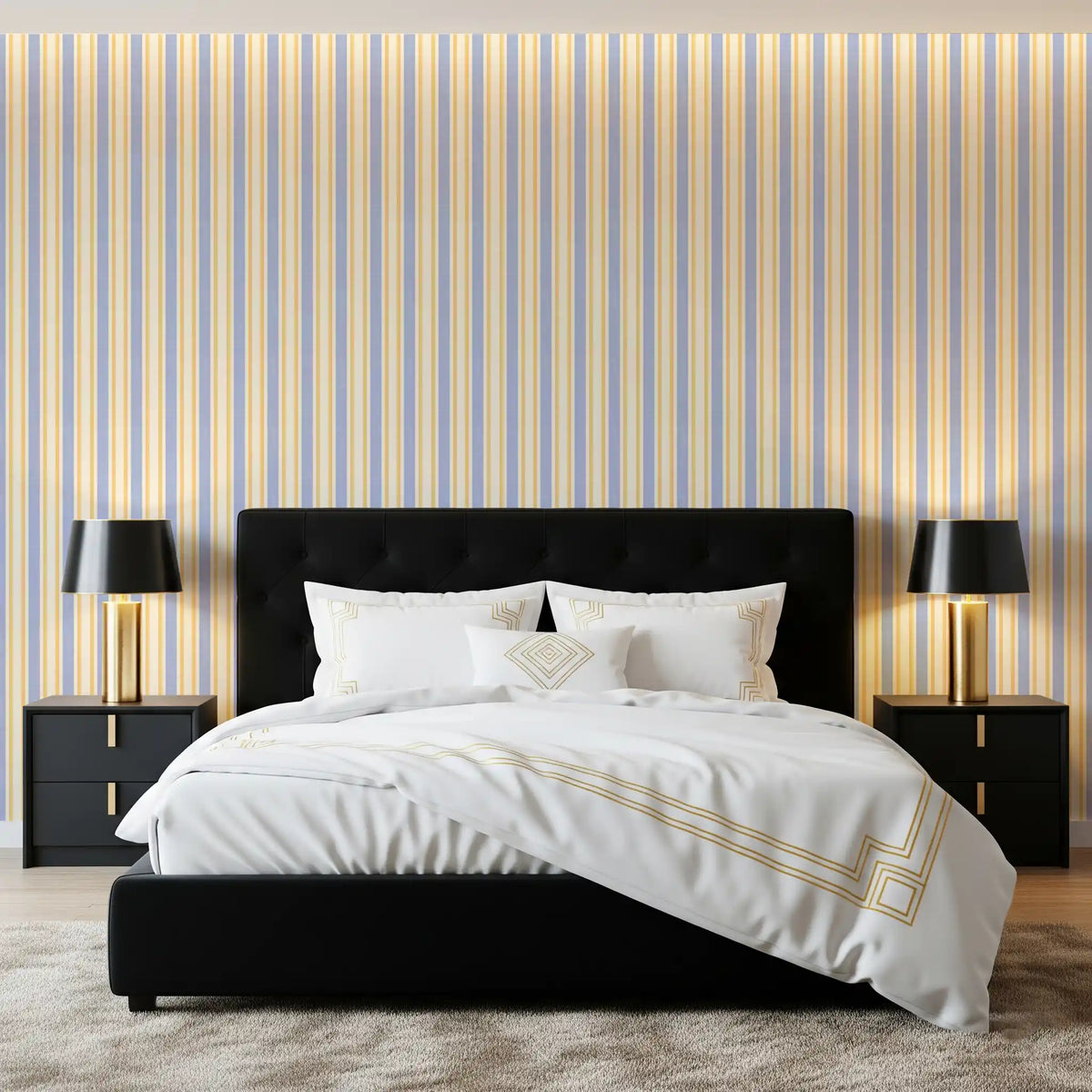 Ivy League Faux Linen Vertical Stripes - Butter Lilac And Cream Wallpaper⁠