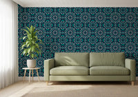 Midnight Teal Geometric Star Tile Wallpaper⁠