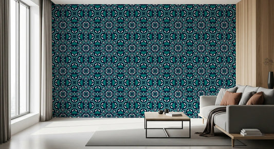 Midnight Teal Geometric Star Tile Wallpaper⁠