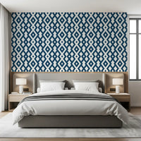 Minimalist Blue and White Diamond Mesh Wallpaper⁠