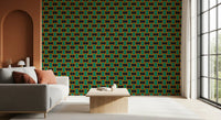 Charcoal and Green Art Deco Grid Wallpaper⁠