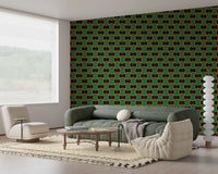 Charcoal and Green Art Deco Grid Wallpaper⁠
