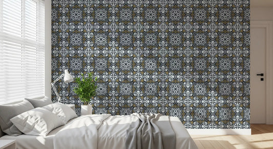 Midnight Arabesque Tile Repeat Wallpaper⁠