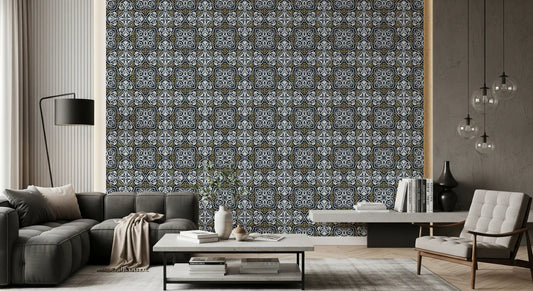 Midnight Arabesque Tile Repeat Wallpaper⁠