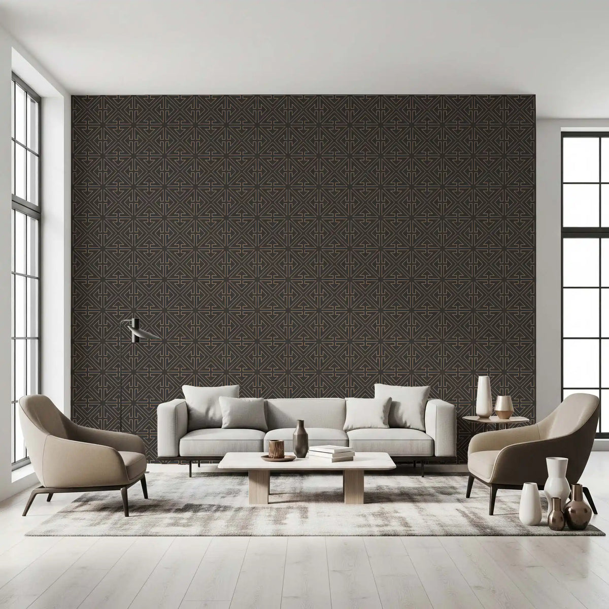 Symmetrical Copper Line Pattern Wallpaper⁠