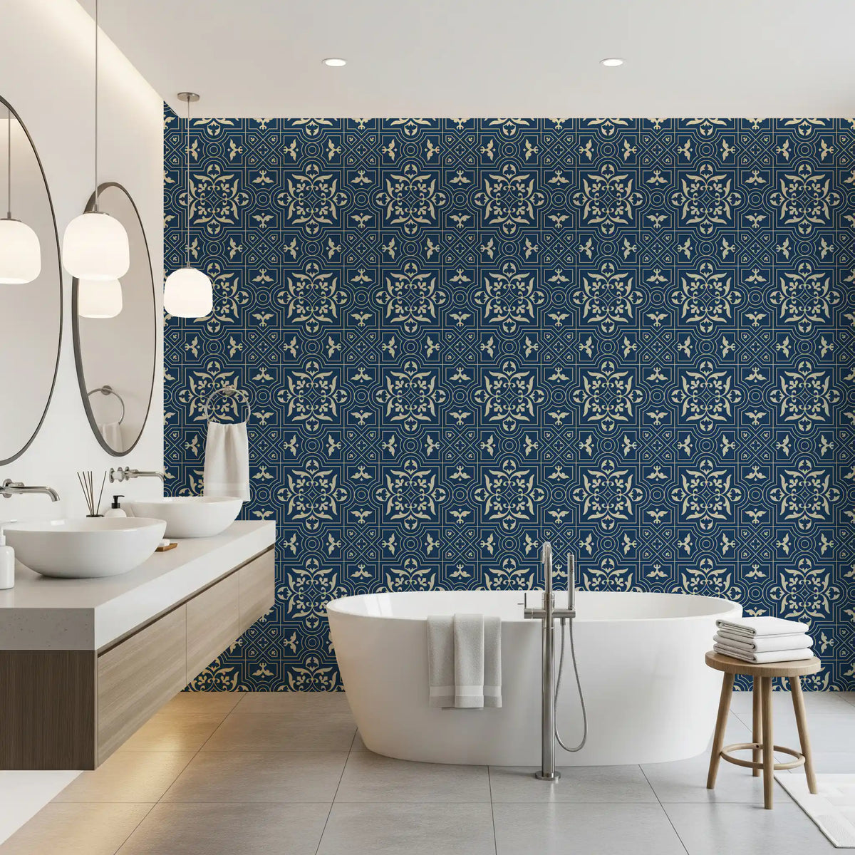 Midnight Damask Geometric Tile Wallpaper⁠