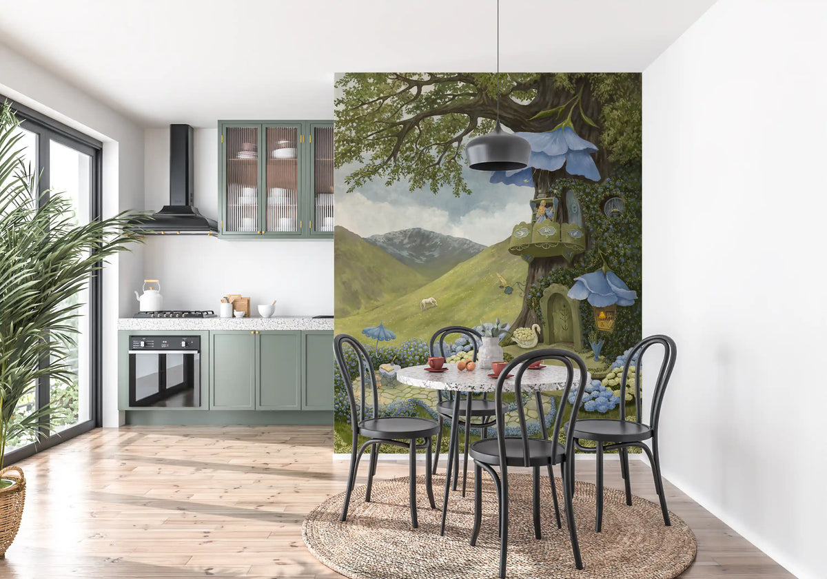 Enchanted Blue Flower Treehouse Wall Mural