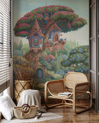 Whimsical Treehouse Garden Haven Wall Mural