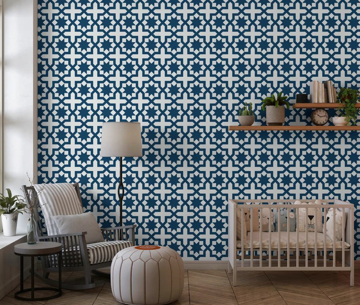 Midnight Moroccan Geometric Lattice Wallpaper⁠