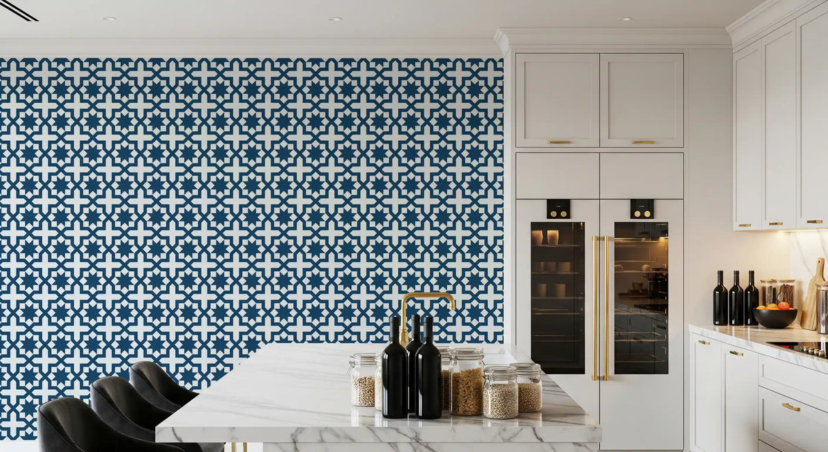 Midnight Moroccan Geometric Lattice Wallpaper⁠