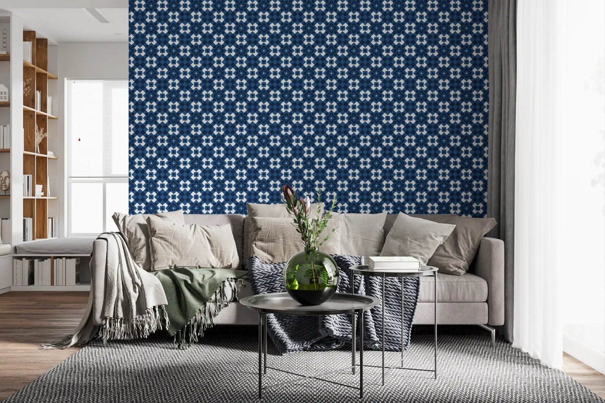 Midnight Navy Diamond Tile Pattern Wallpaper⁠