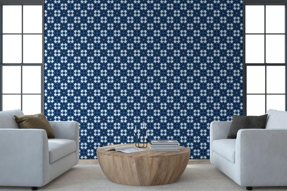 Midnight Navy Diamond Tile Pattern Wallpaper⁠