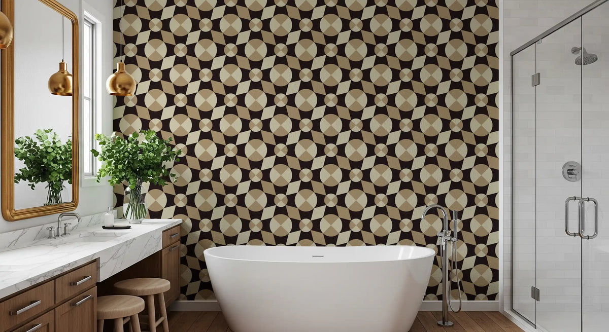 Geometric Mid-Century Tiles in Earth Tones Wallpaper⁠