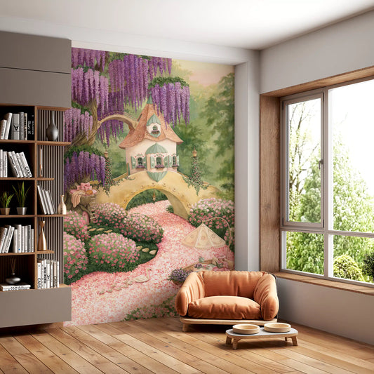 Enchanted Wisteria Garden Cottage Wall Mural