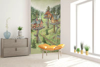 Whimsical Woodland Treehouse Village Scene Wall Mural