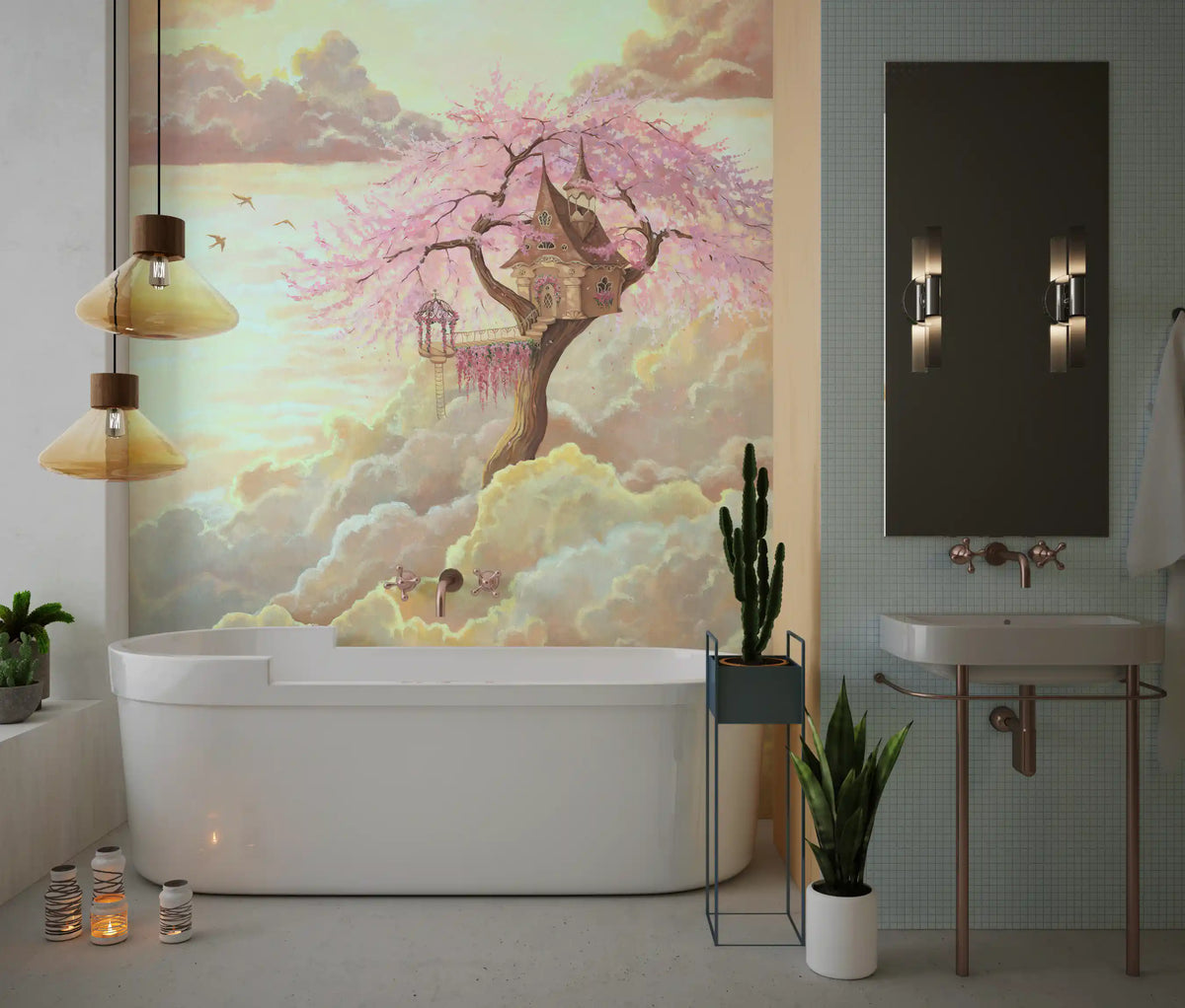 Ethereal Cloud Treehouse Sanctuary Wall Mural