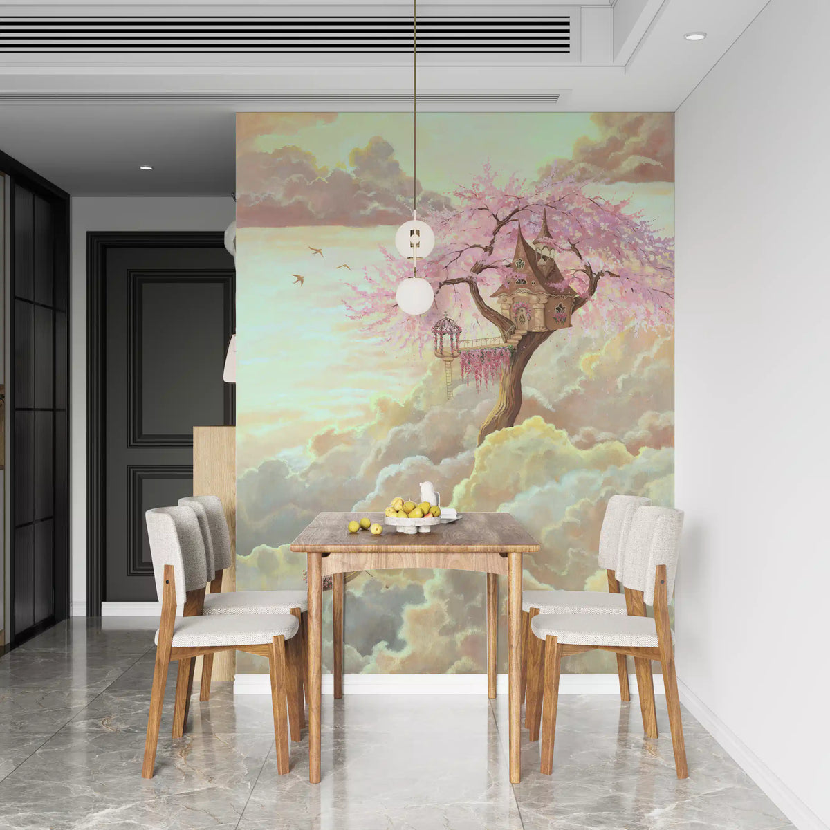 Ethereal Cloud Treehouse Sanctuary Wall Mural