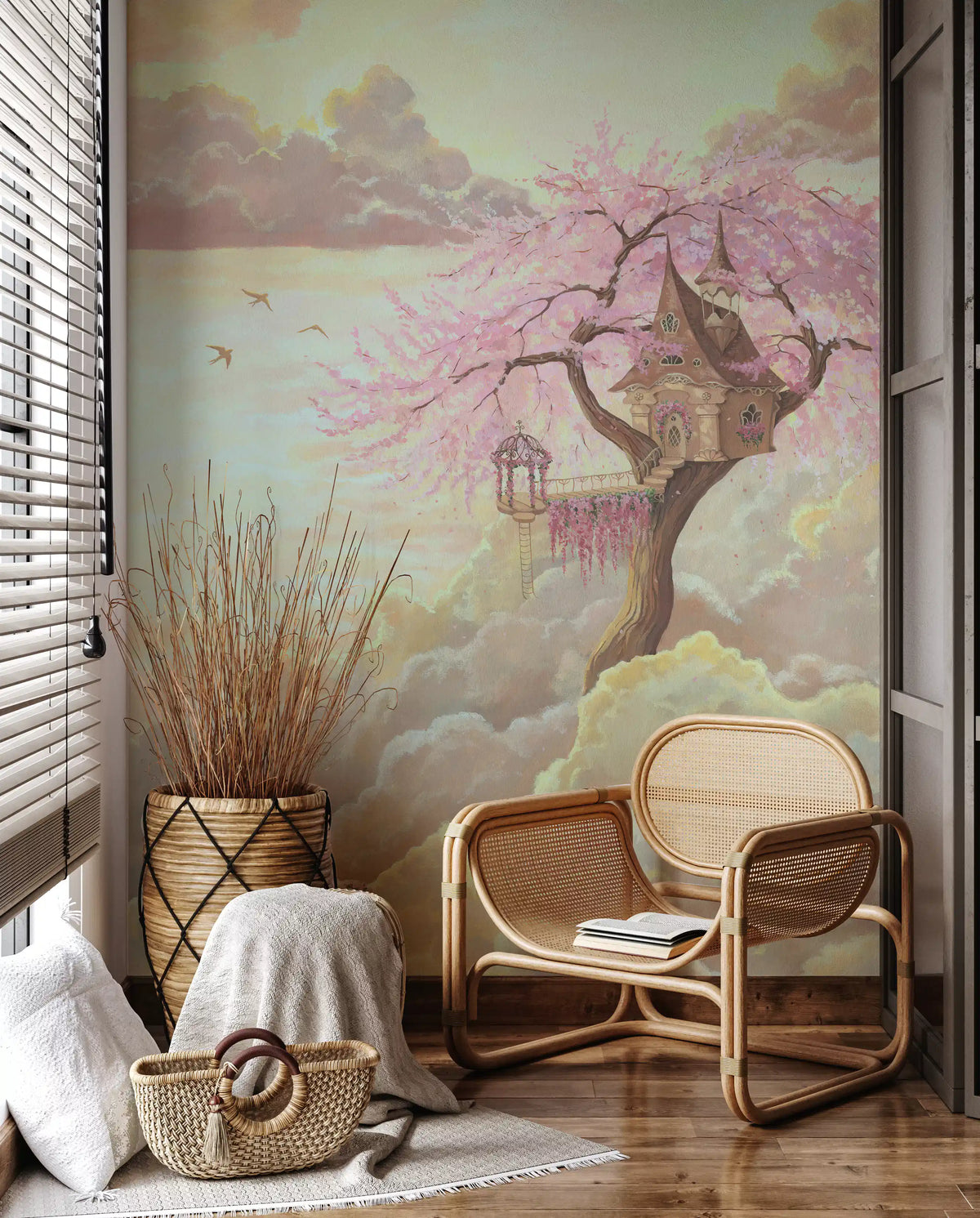 Ethereal Cloud Treehouse Sanctuary Wall Mural