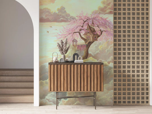 Ethereal Cloud Treehouse Sanctuary Wall Mural