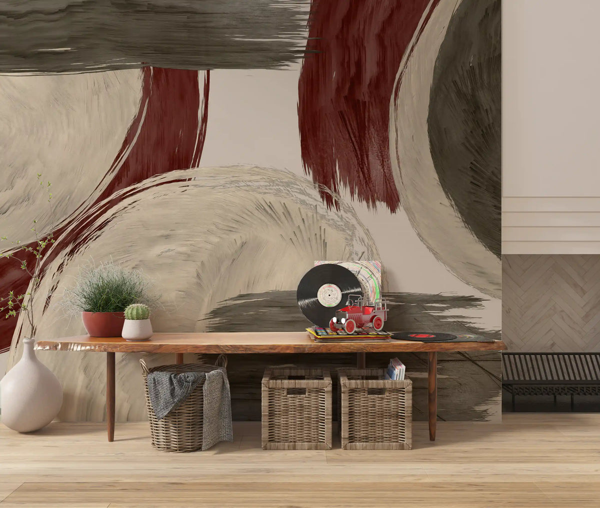 Modern Earthy Tonal Brushstrokes Wall Mural