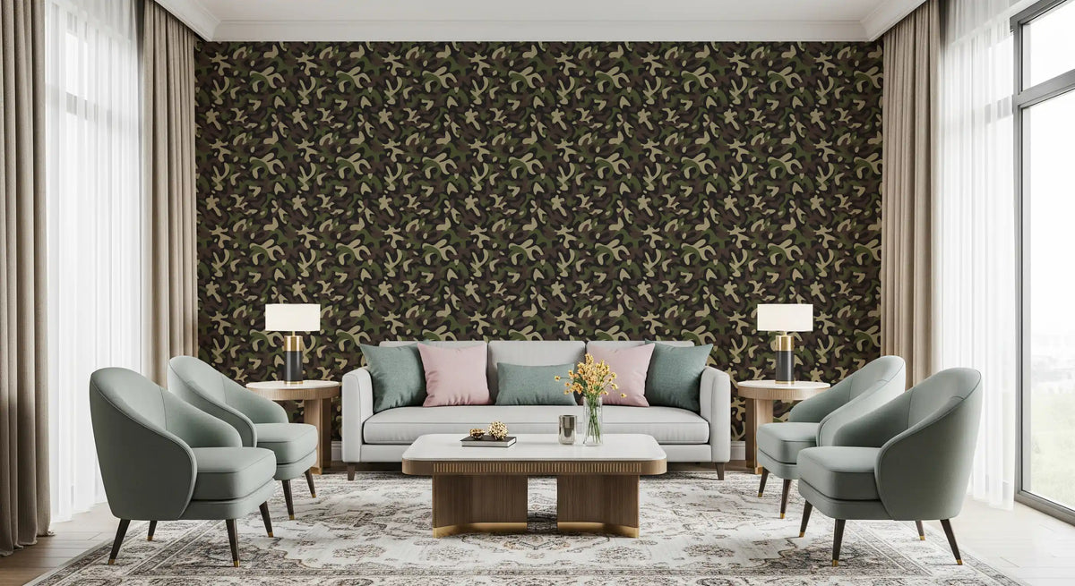 Classic Woodland Camouflage Pattern Wallpaper⁠