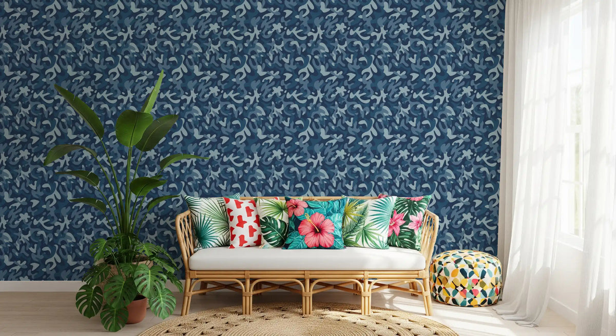 Midnight Navy Camo Pattern Wallpaper⁠