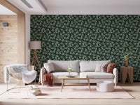 Minimalist Forest Green Swirls Wallpaper⁠