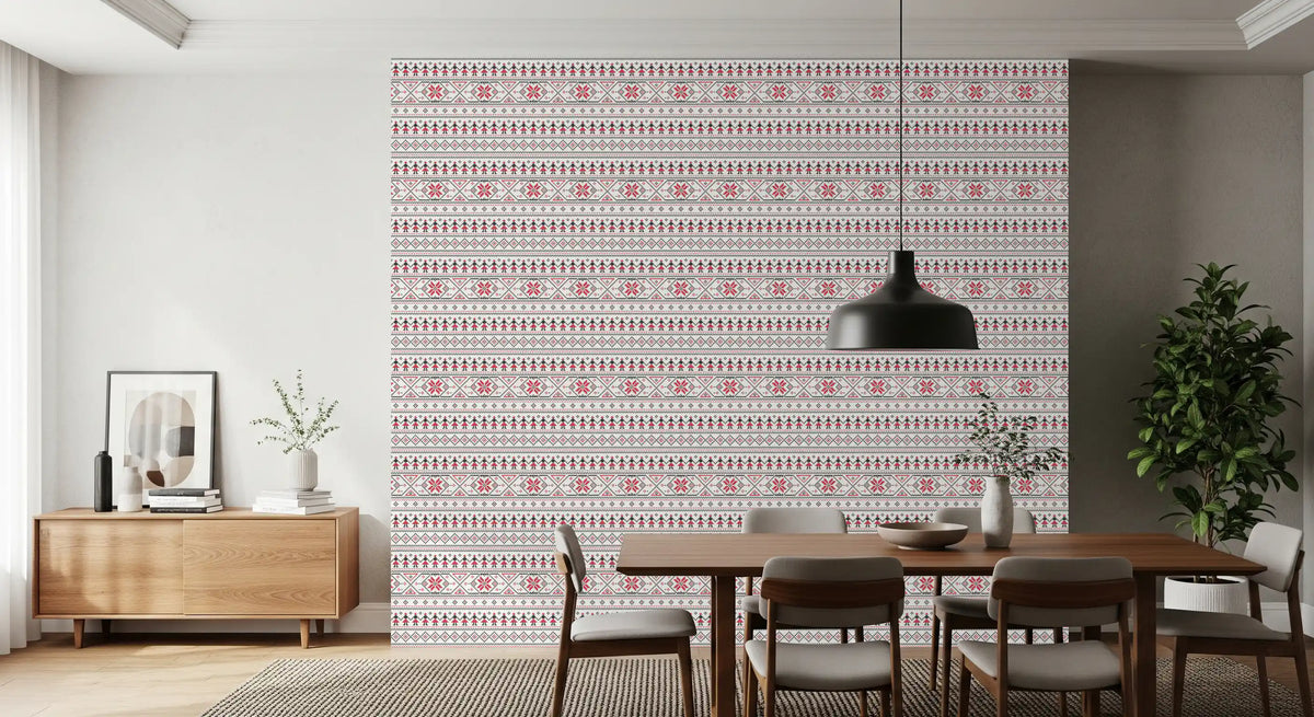 Geometric Folk Art Tile Pattern Wallpaper⁠