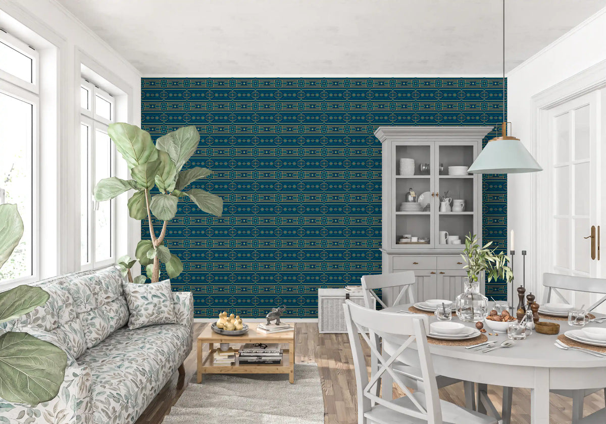 Abstract Teal and Gold Mosaic Wallpaper⁠
