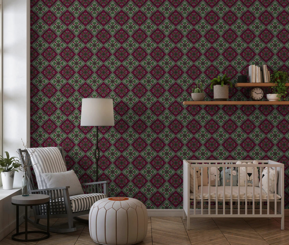 Heritage Folk Embroidery Motif Wallpaper⁠