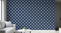 Indigo Cross-Stitch Tile Motif Wallpaper⁠