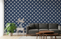 Indigo Cross-Stitch Tile Motif Wallpaper⁠