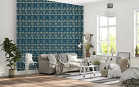 Folklore Elephant and Palm Motif Wallpaper⁠
