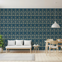Folklore Elephant and Palm Motif Wallpaper⁠