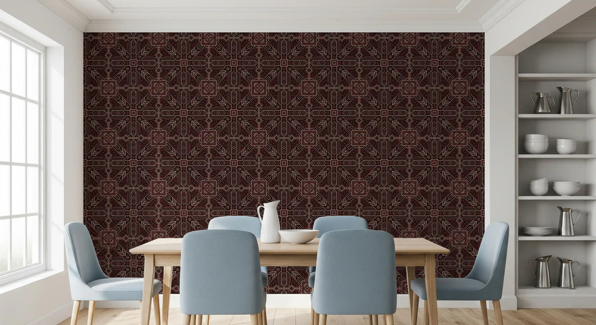 Cross Stitch Geometric Burgundy Pattern Wallpaper⁠