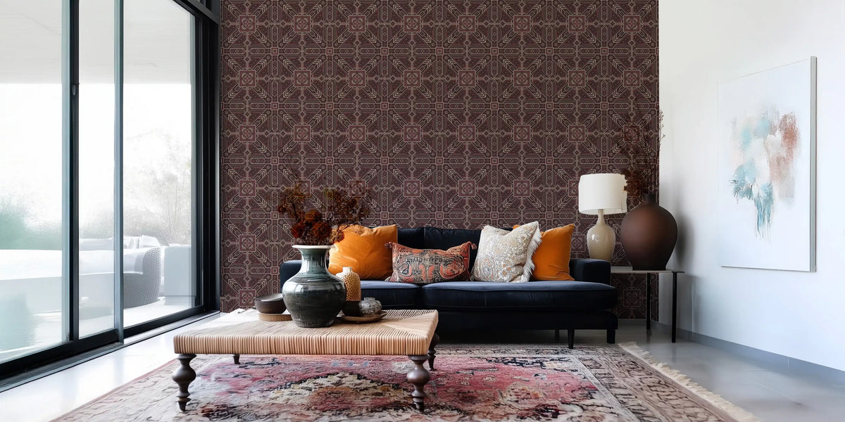 Cross Stitch Geometric Burgundy Pattern Wallpaper⁠
