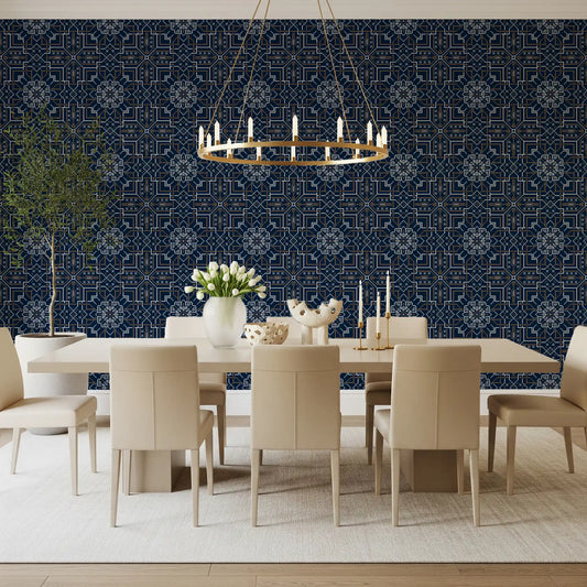 Midnight Cross Stitch Geometric Wallpaper⁠
