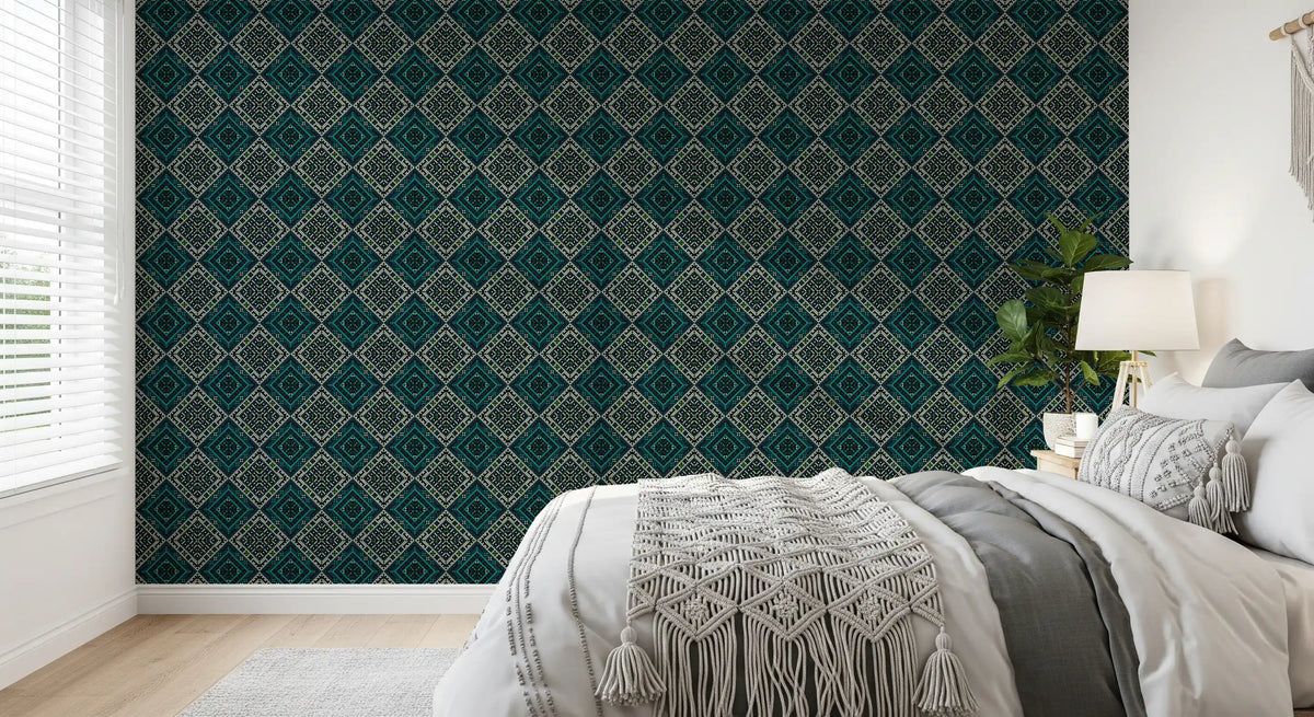 Geometric Pixel Diamond Grid Wallpaper⁠