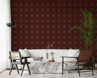 Dark Ethnic Mosaic Grid Motif Wallpaper⁠