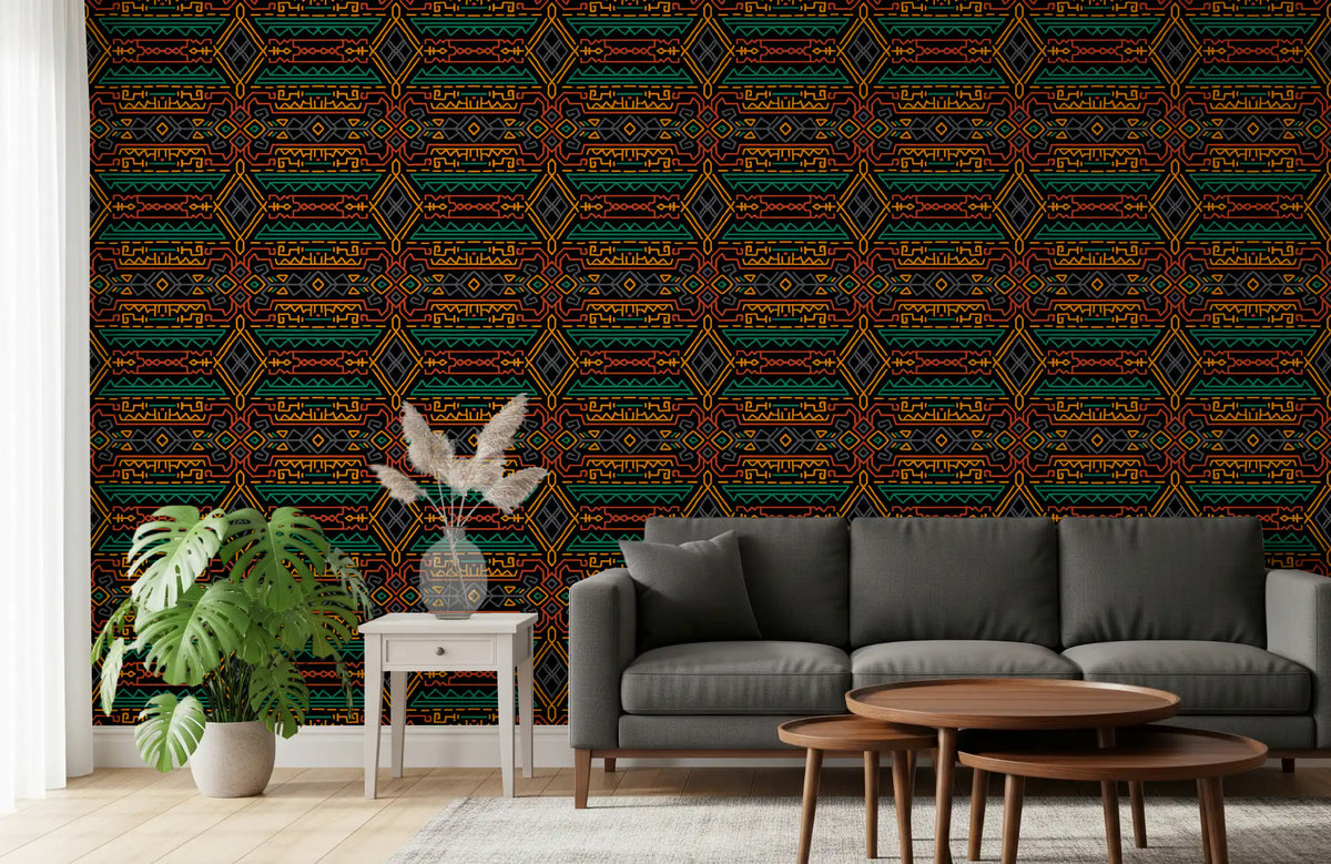 Tribal Geometric Pattern Mural Wallpaper⁠