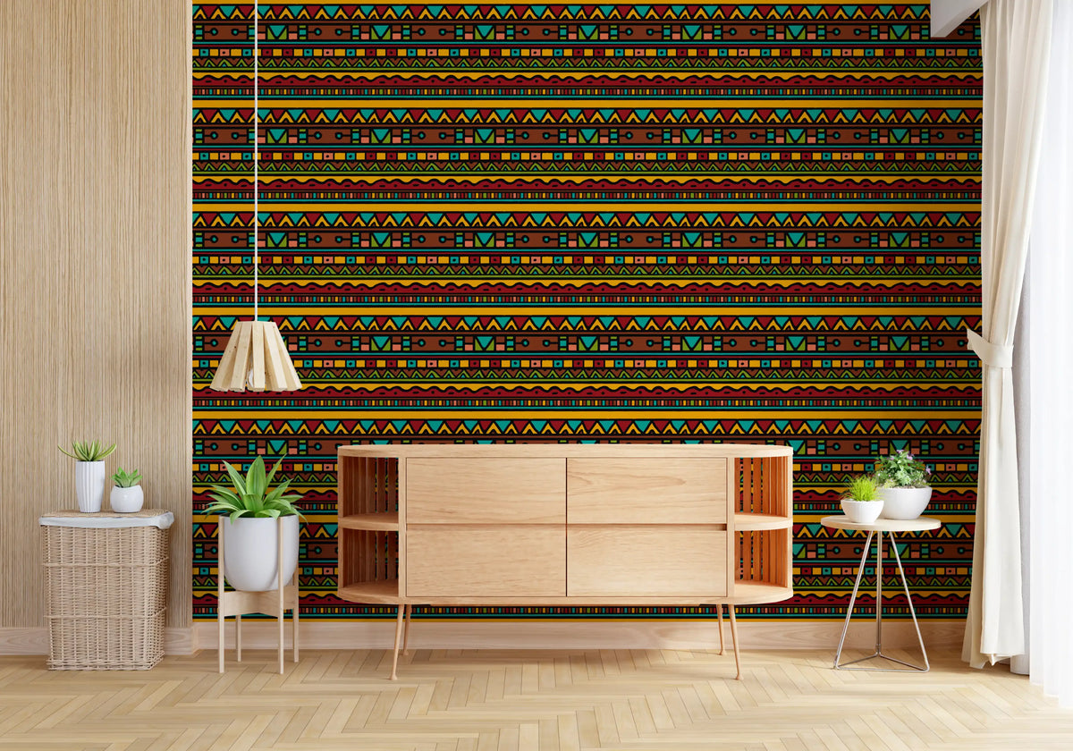 Tribal Folk Geometric Pattern Wallpaper⁠