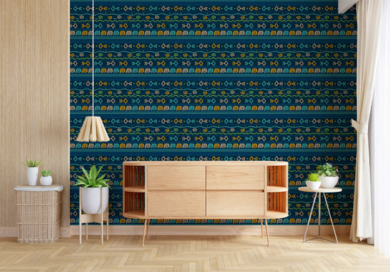 Tribal Indigo Patterned Motif Wallpaper⁠