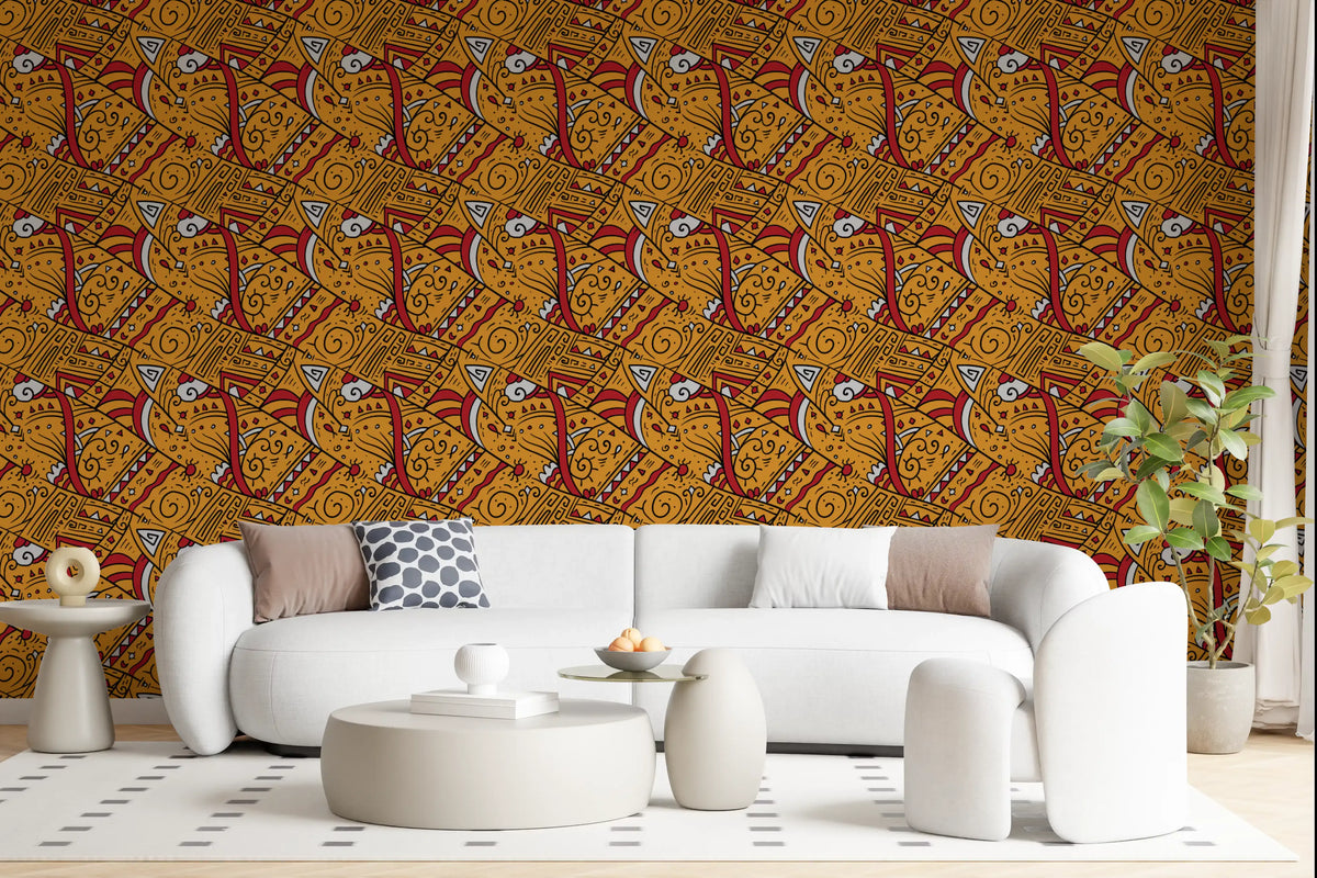 Tribal Ochre Geometric Pattern Wallpaper⁠