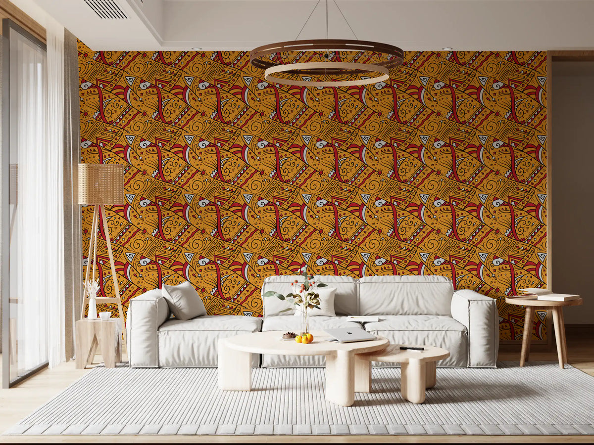 Tribal Ochre Geometric Pattern Wallpaper⁠