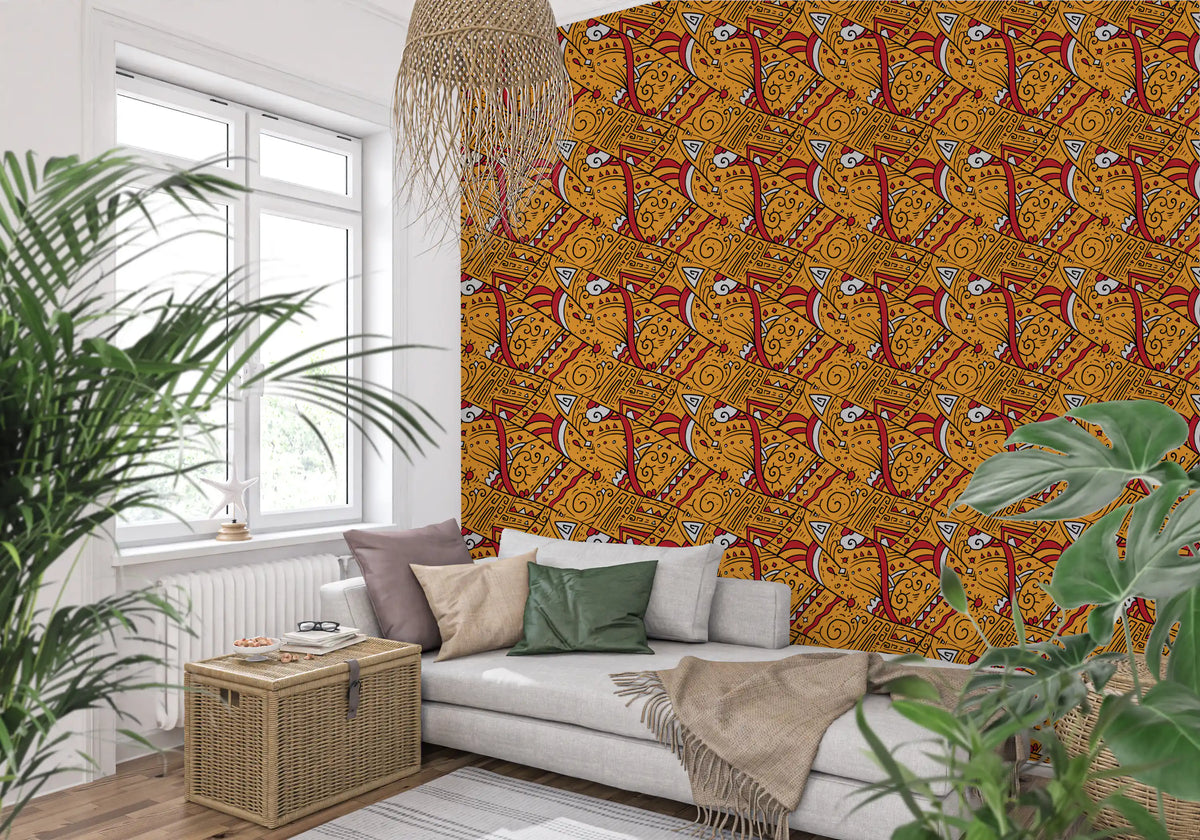 Tribal Ochre Geometric Pattern Wallpaper⁠